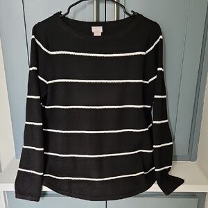 Chico's Black and White Striped Long Sleeve Sweater